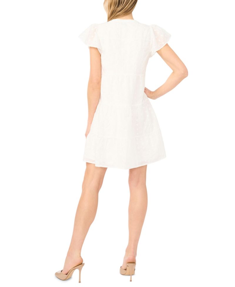 Women's Short-Sleeve Split Neck Ruffle Tiered Dress