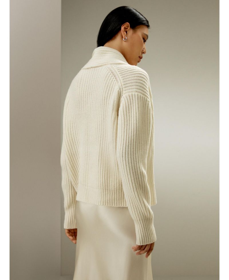Women's Shawl Collar Drop Shoulder Knit Wool-Cashmere Blend Cardigan