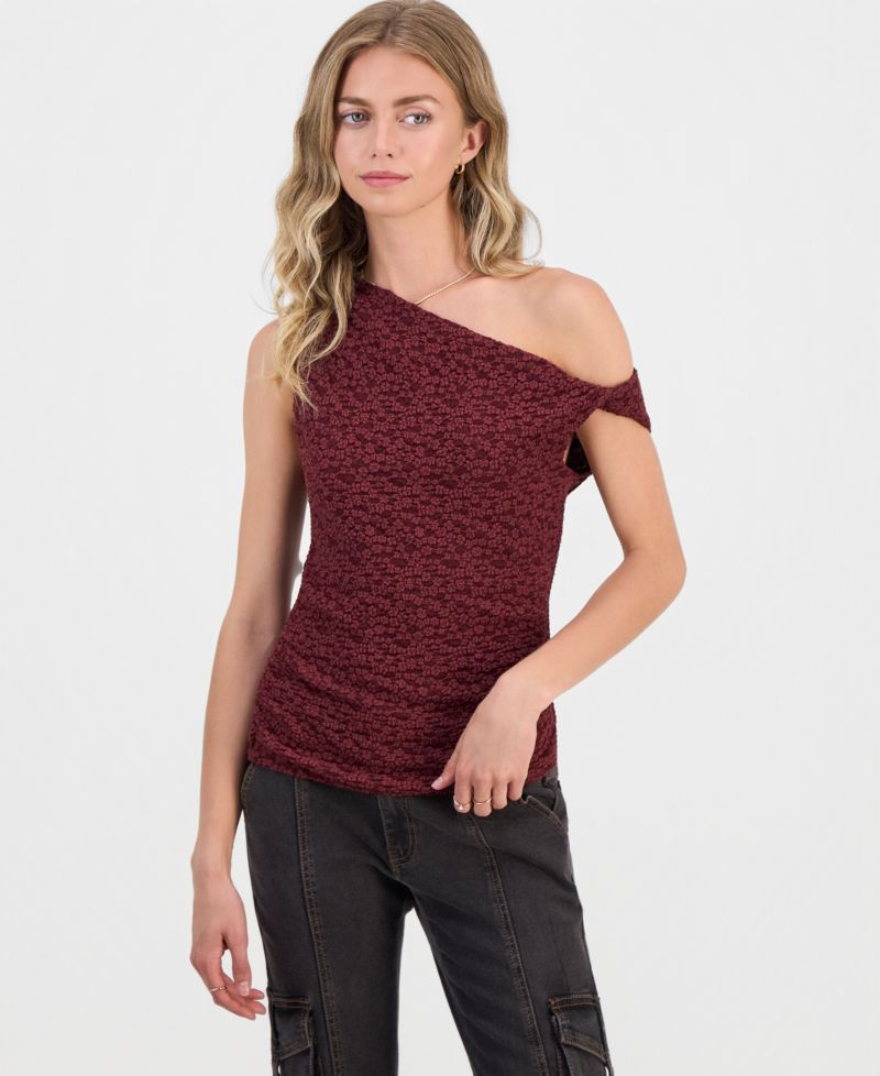 Juniors' Lace Knit Off-The-Shoulder Top