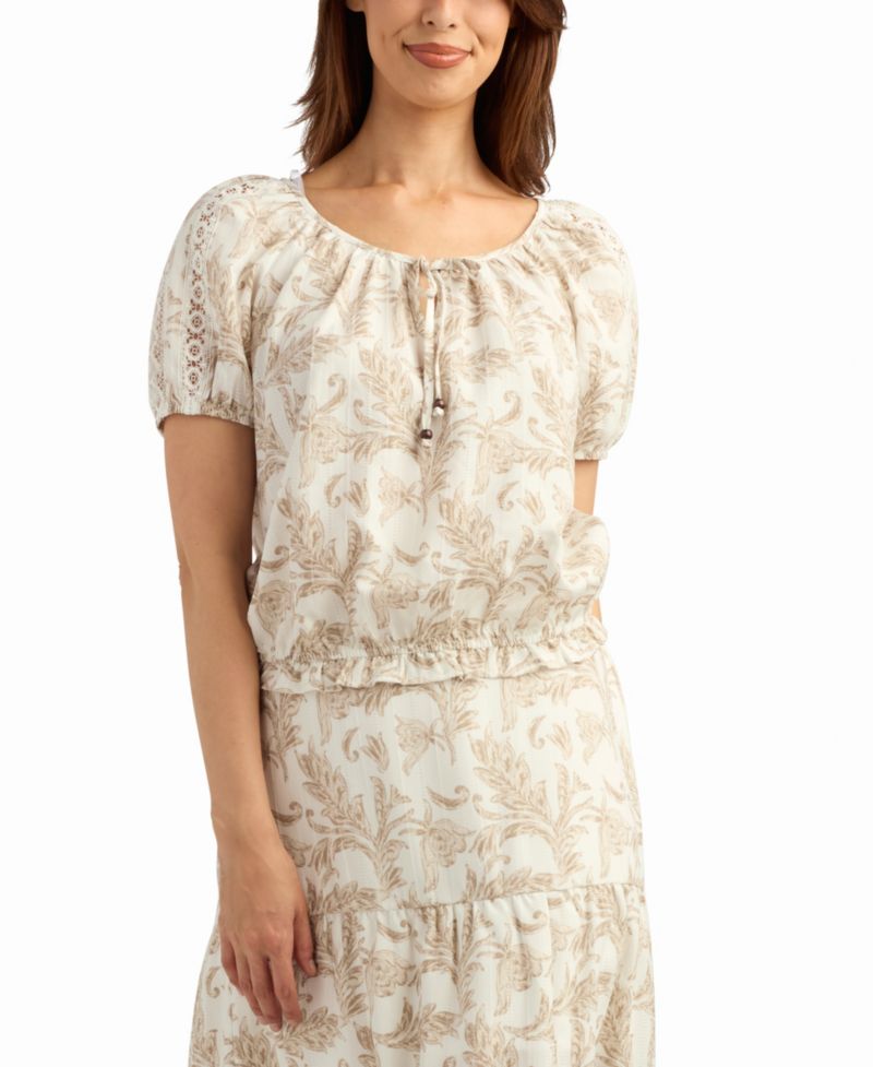 Women's Printed Short-Sleeve Peasant Top