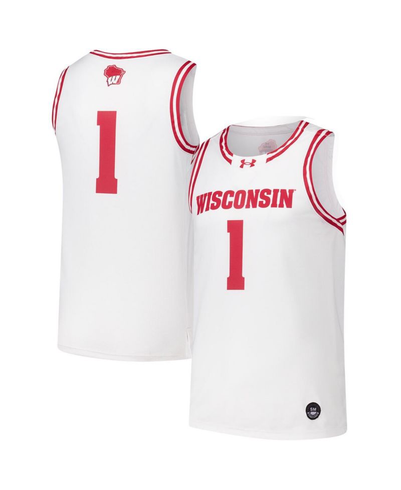 Men's 1 White Wisconsin Badgers Replica Basketball Jersey
