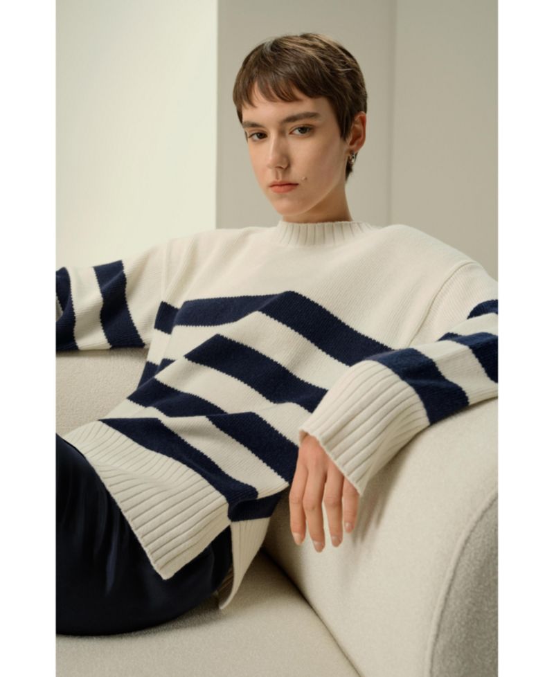 Women's Striped Wool-Cashmere Oversized Sweater