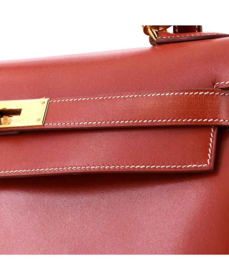 Kelly 32 Handbag Orange Box Calf with Gold Hardware