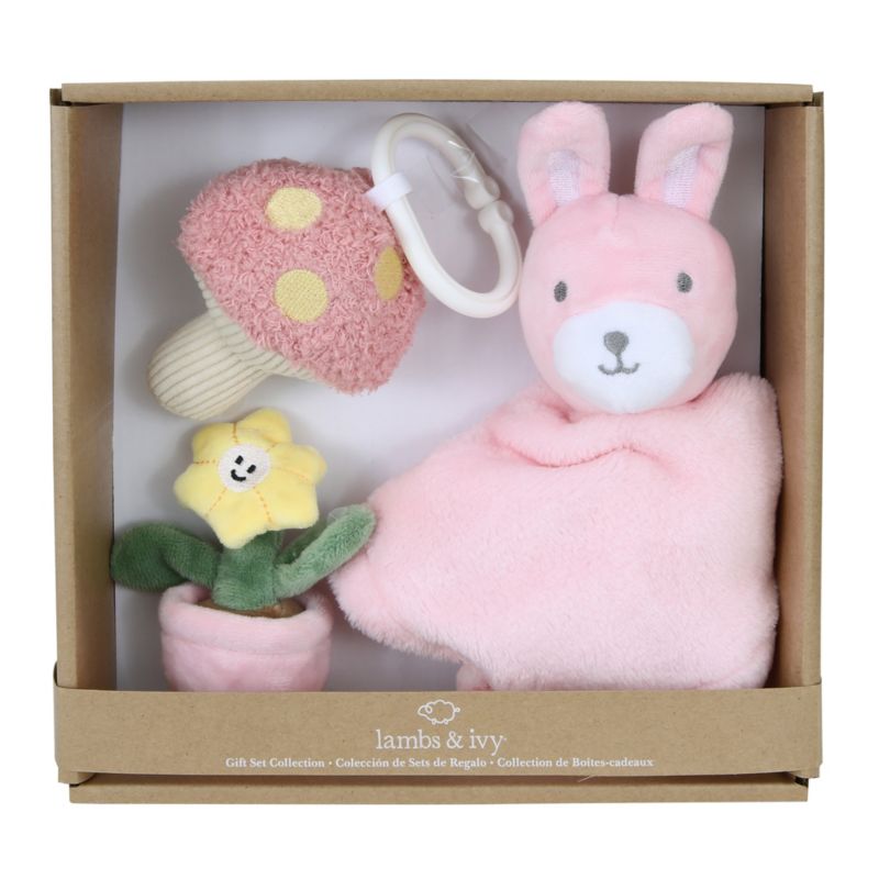 Lambs and Ivy Garden Bunny 3-Piece Developmental Infant Baby Plush Gift Set