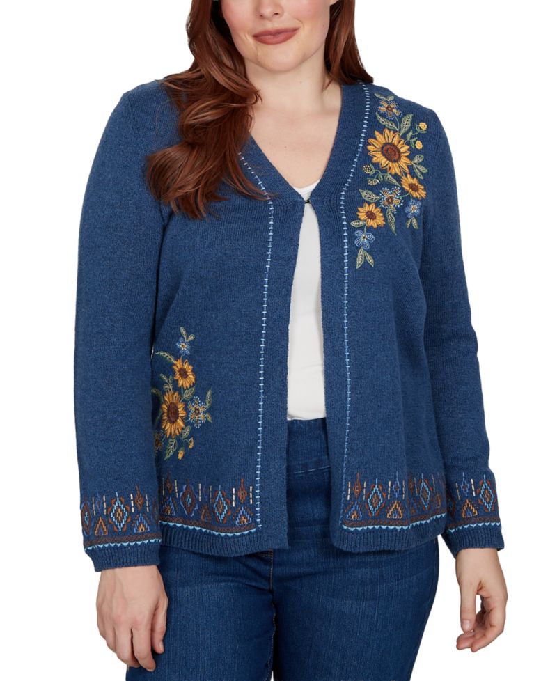 Women's Floral-Embroidery Long-Sleeve V-Neck Cardigan