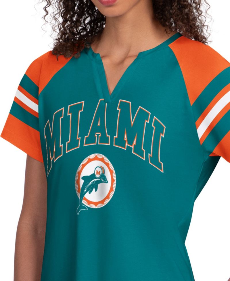Women's Aqua Miami Dolphins Game On Notch Neck Raglan T-Shirt