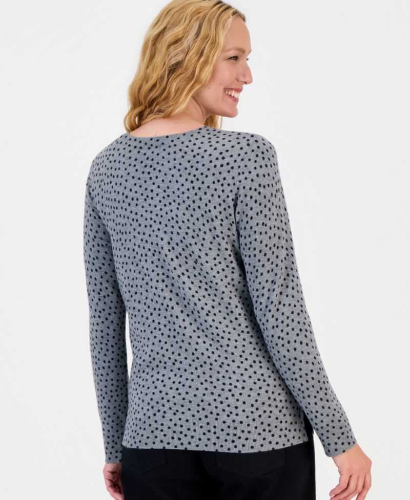 Petite Printed Fine Gauge Crewneck Sweater