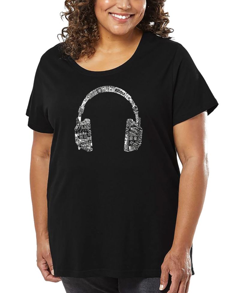 Plus Size Headphones Languages Word Art T-Shirt