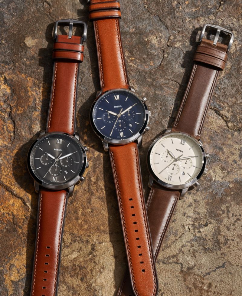 Mens Neutra Chrono gray case with brown leather strap