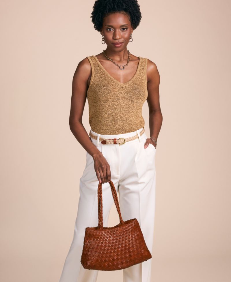 Violaine Small Woven Leather Satchel Handbag