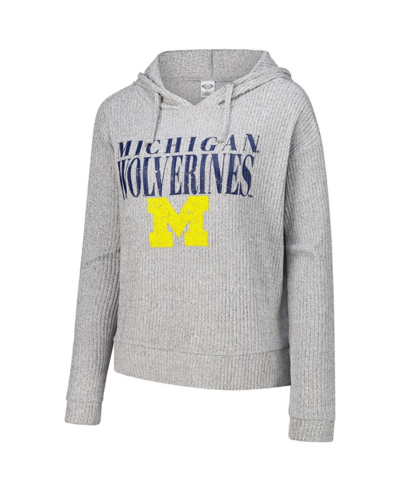 Women's Heather Gray Michigan Wolverines Juniper Soft Modest Cropped Long Sleeve Hoodie Top