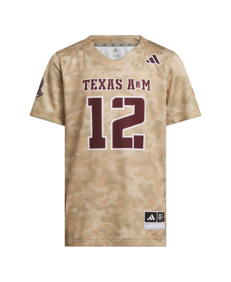 Big Boys and Girls #12 Beige Texas A&M Aggies Honor & Support Strategy Football Jersey