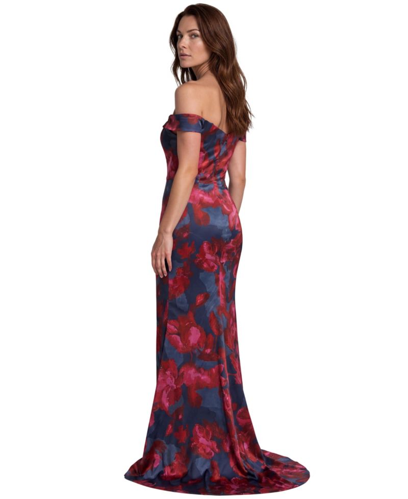 Women's Off-the-Shoulder Floral-Print Scuba Gown