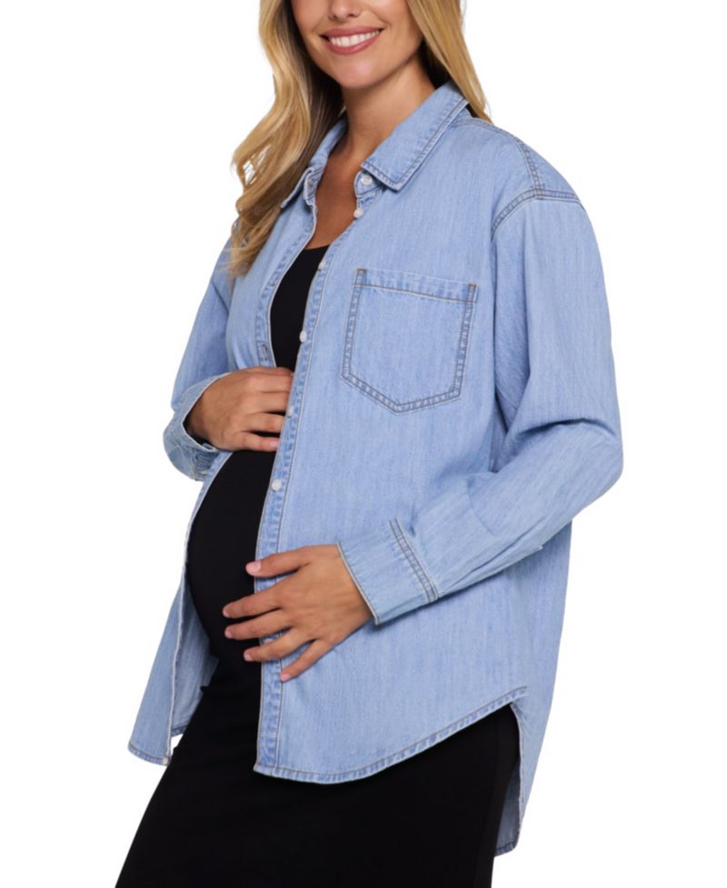 Women's Long Sleeve Button-Up Denim Shirt - Motherhood