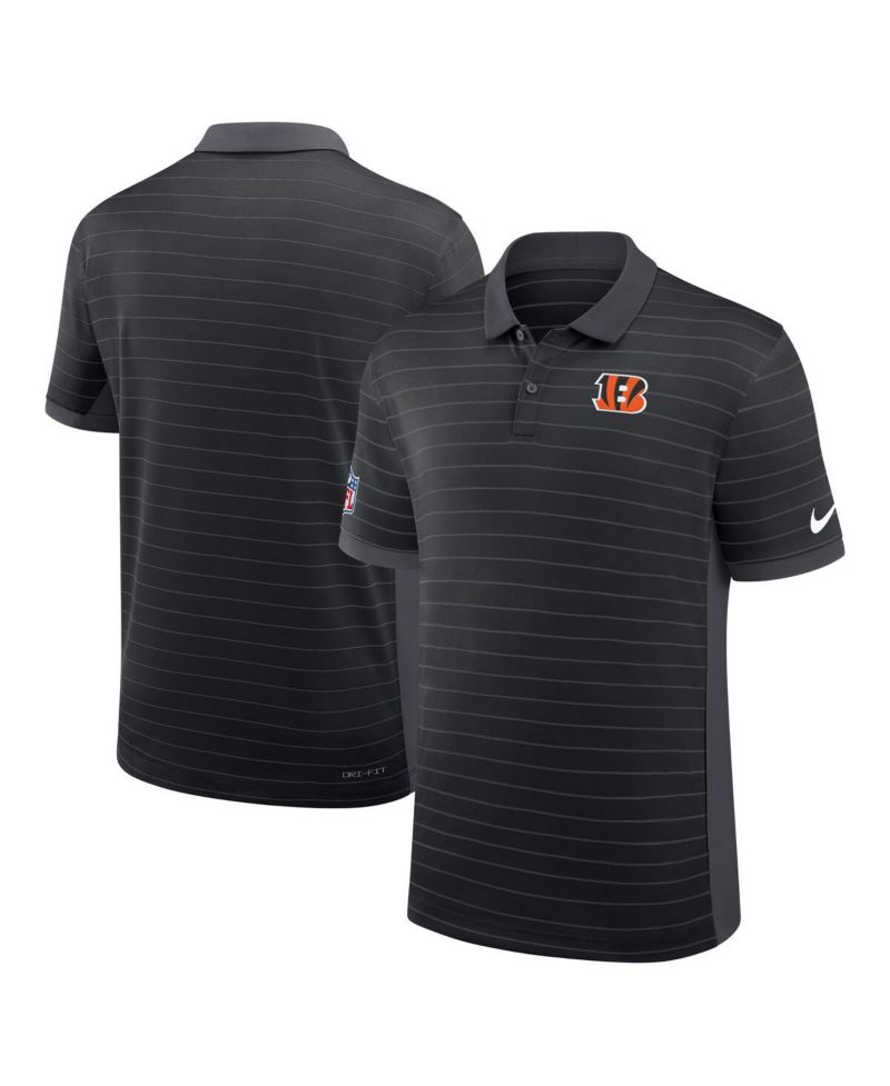 Men's Black Cincinnati Bengals Sideline Victory Stripe Performance Polo Shirt