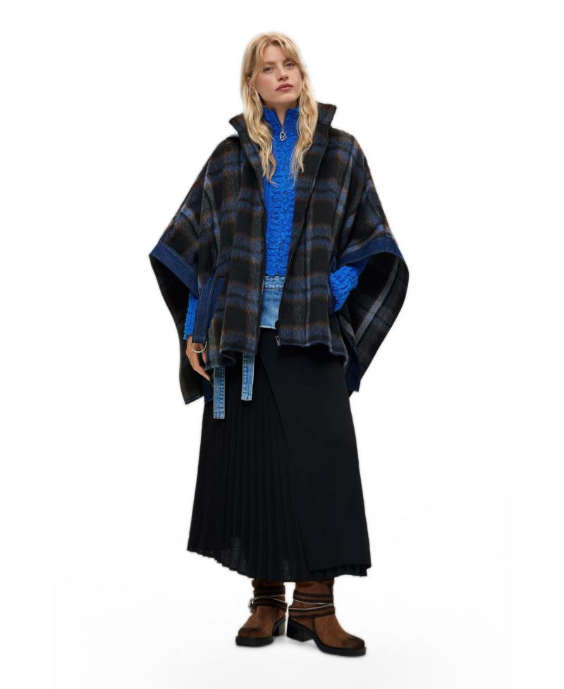 Women's Plaid denim poncho