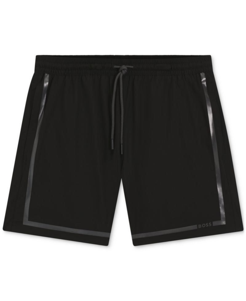 BOSS by Men's 6" Vital Logo Stripe Print Swim Trunks