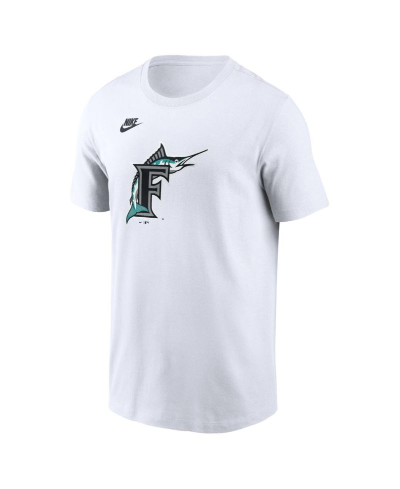 Men's White Florida Marlins Cooperstown Collection Logo T-Shirt
