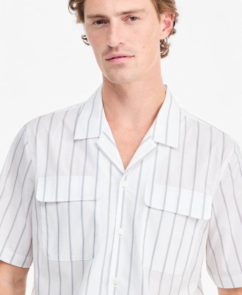 Men's Canvas Stripe Short-Sleeve Camp Shirt
