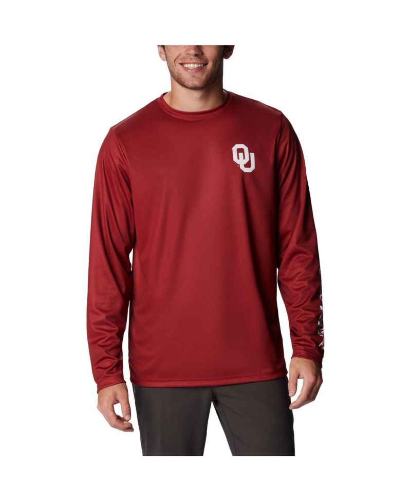 Men's Crimson Oklahoma Sooners Terminal Tackle Omni-Shade Raglan Long Sleeve T-Shirt
