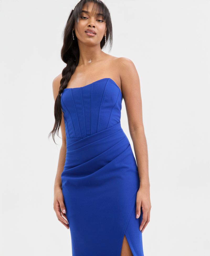 Juniors' Strapless Sweetheart-Neck Corset Gown