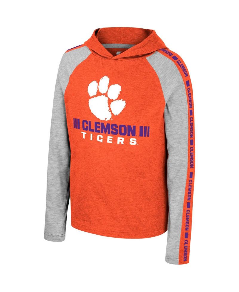 Big Boys Orange Clemson Tigers Ned Raglan Long Sleeve Hooded T-shirt