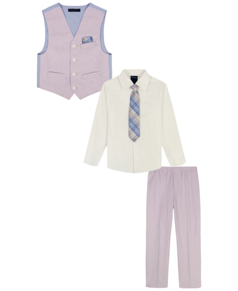 Boys' 2-7 Linen Check Long-Sleeve Shirt, Vest, Necktie, Pocket Square & Pants, 5-Piece Set