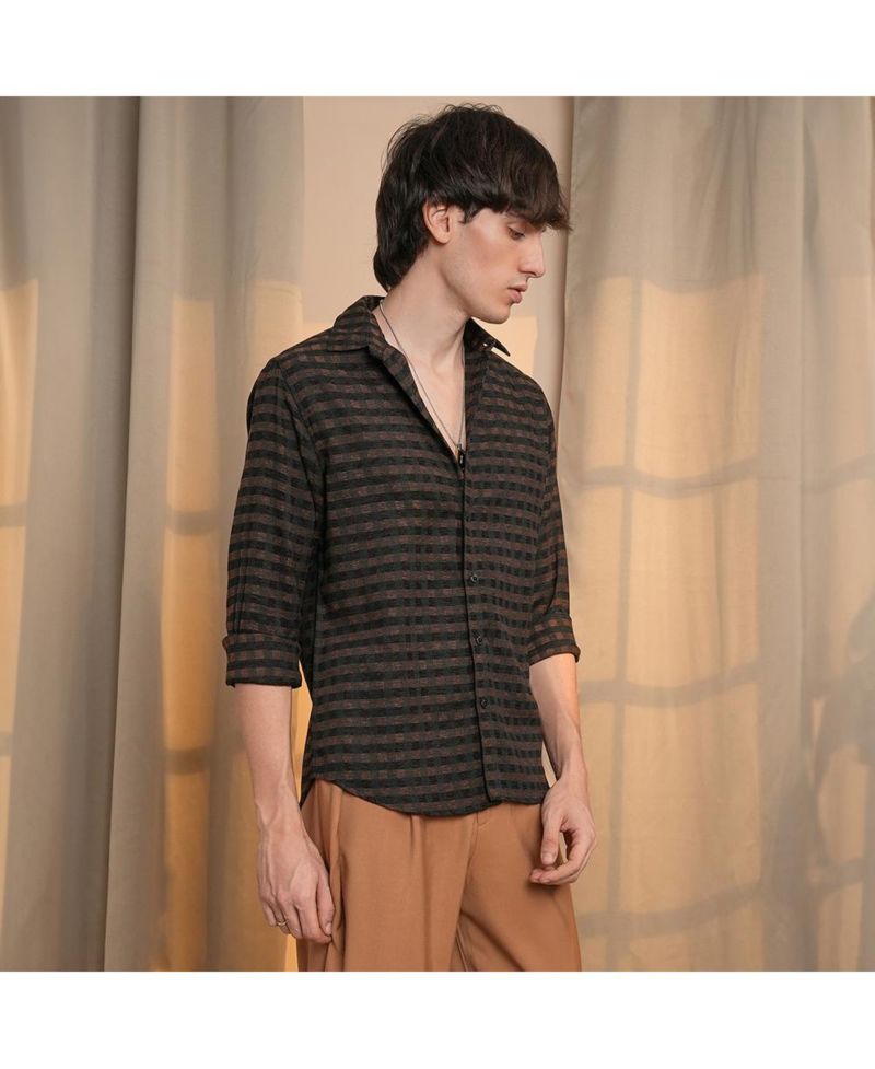 Men's Chocolate Brown & Charcoal Black Gingham Shirt