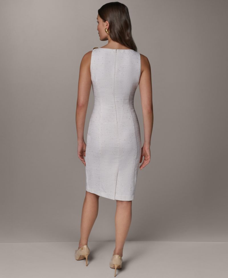 Women's Sleeveless Boat Neck Tweed Sheath Dress