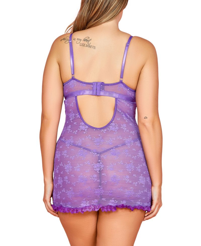 Plus Size Floral Mesh Lingerie Set