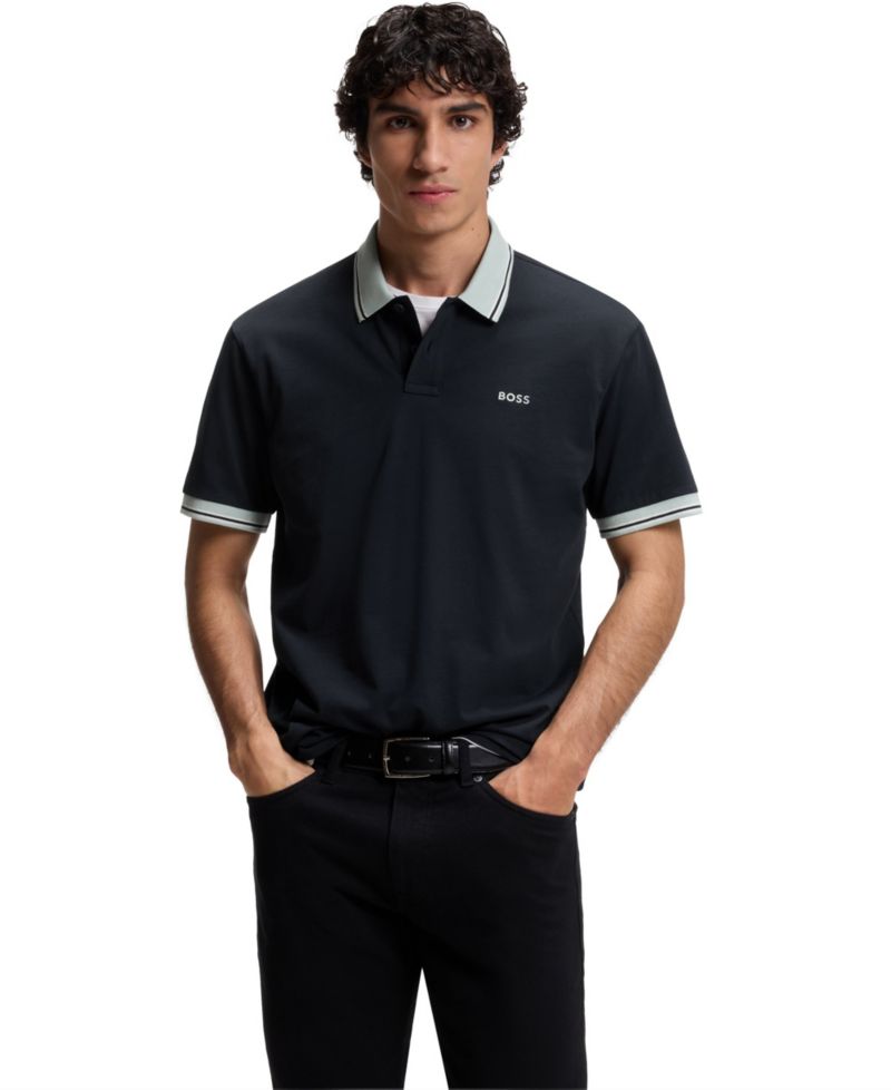 Men's Cotton-Jersey Stripe Trim Polo Shirt