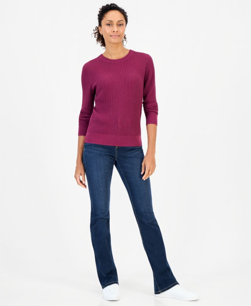 Petite Mix Stitch Crewneck Cotton Sweater, Macy's Exclusive