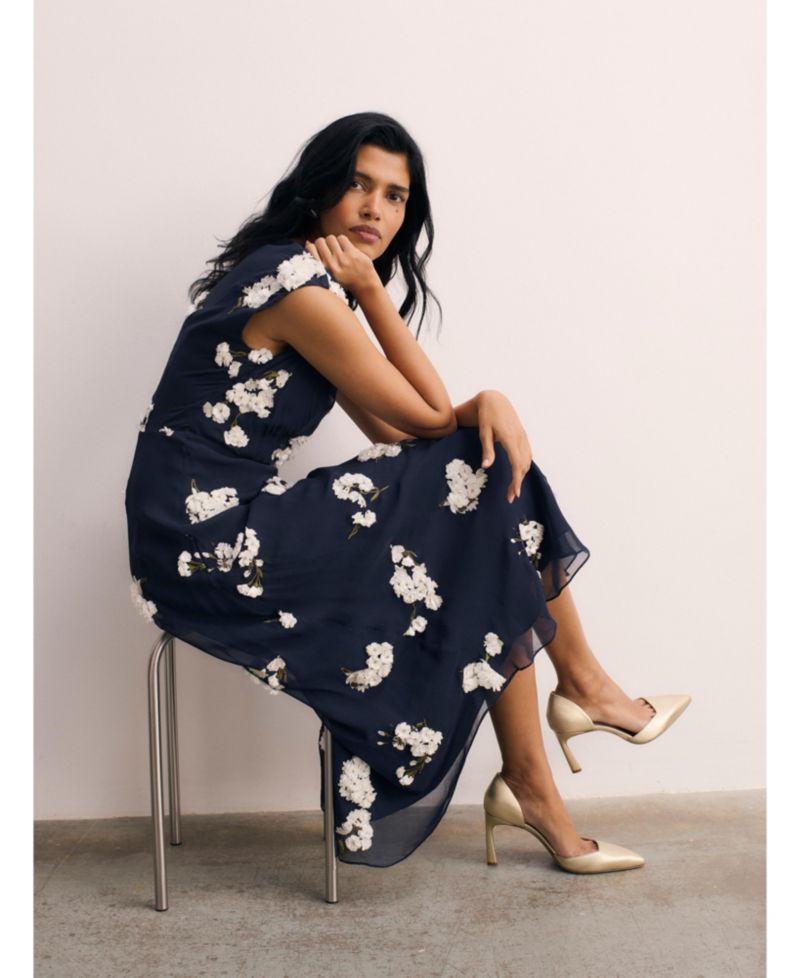 Women's Ischia Floral-Print Embroidered A-Line Midi Dress