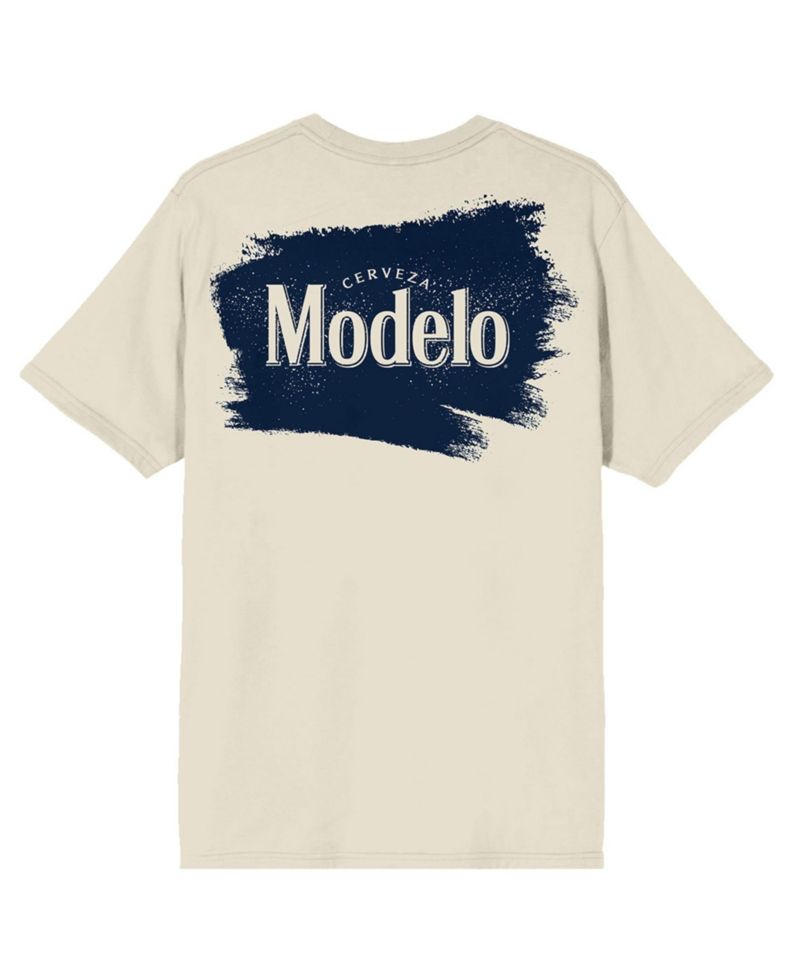 Men's Diamond Frame & Brush Stroke Logos Crew Neck Short Sleeve Natural T-shirt