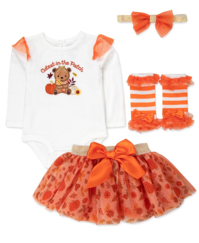 Baby Girls' Cutest in the Patch Long-sleeve Pumpkin-Print Bodysuit and Tutu Set, 4-Piece