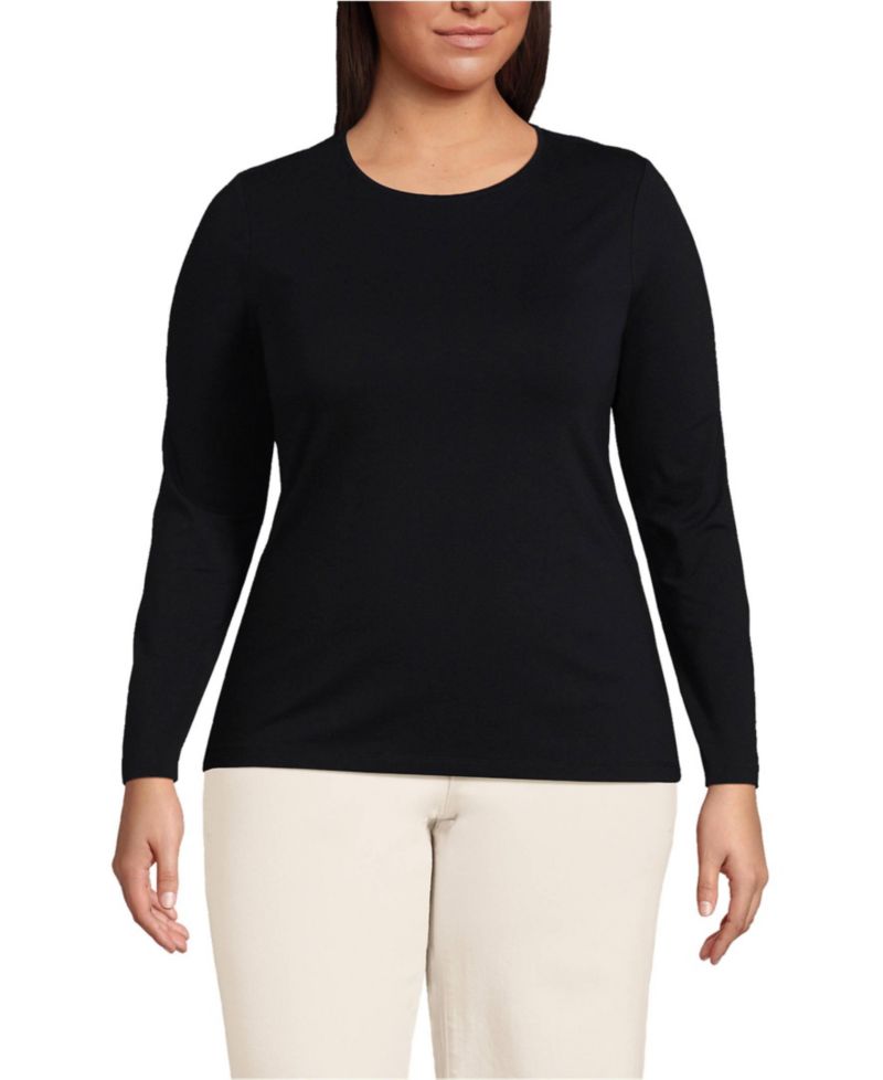 Plus Size Lightweight Jersey Skimming Long Sleeve Crew Neck T-shirt