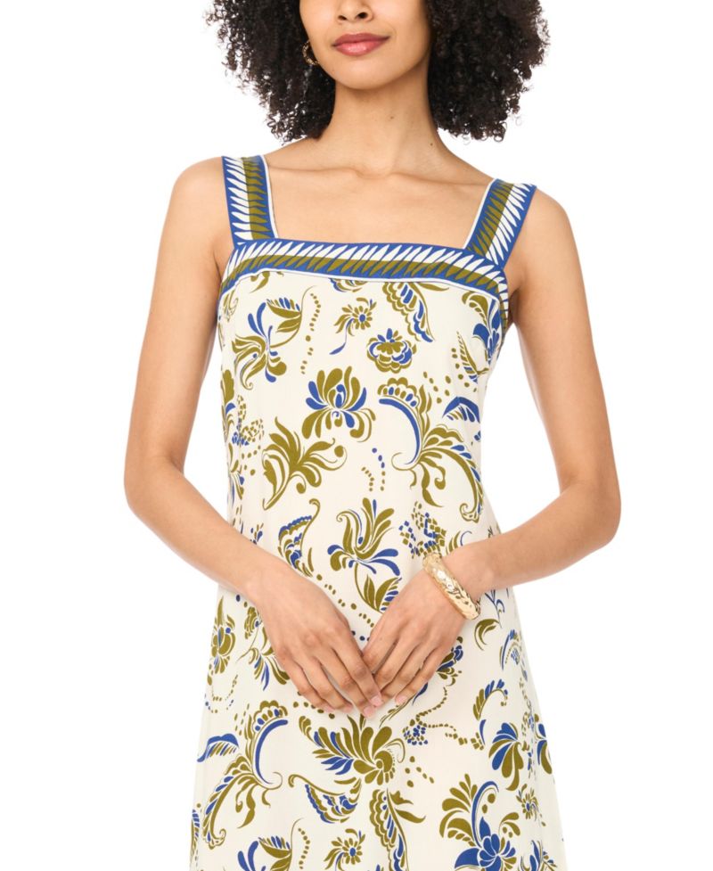 Women's Printed Square-Neck Smocked-Back Sleeveless Maxi Dress