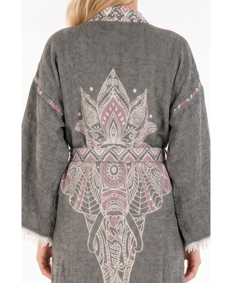 Women's Astrid Handwoven Jacquard V-Neck Long-Sleeve Beach Cover-Up Robe