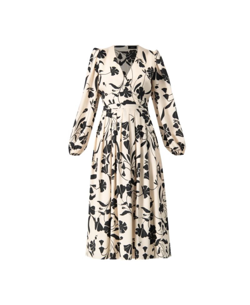 Women's V-Neck Midi Dress with Long Sleeves