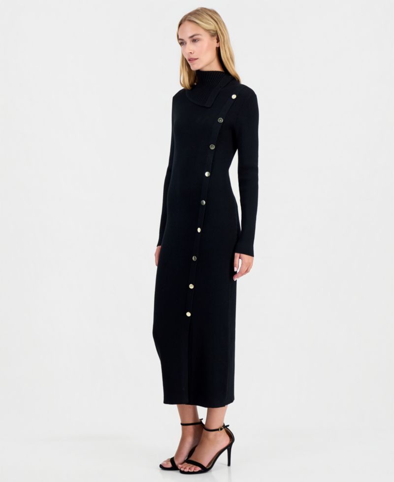 Women's Long-Sleeve Mock-Neck Oversized-Collar Dress