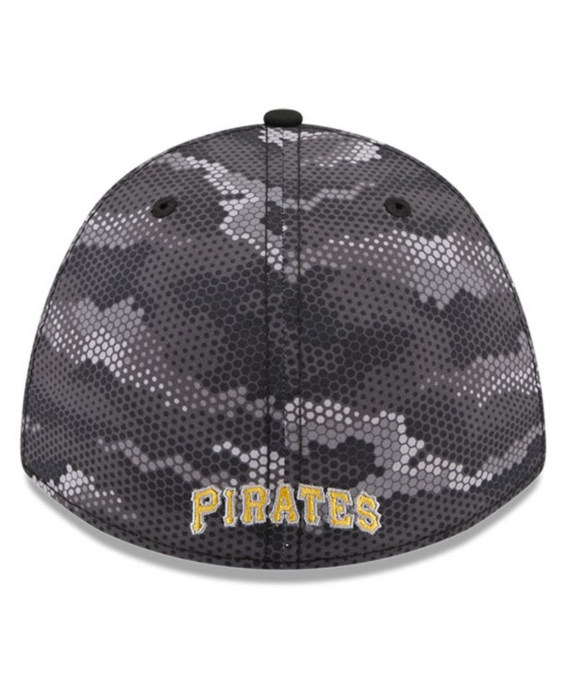 Men's Black Pittsburgh Pirates Camo 39THIRTY A-Frame Flex Hat