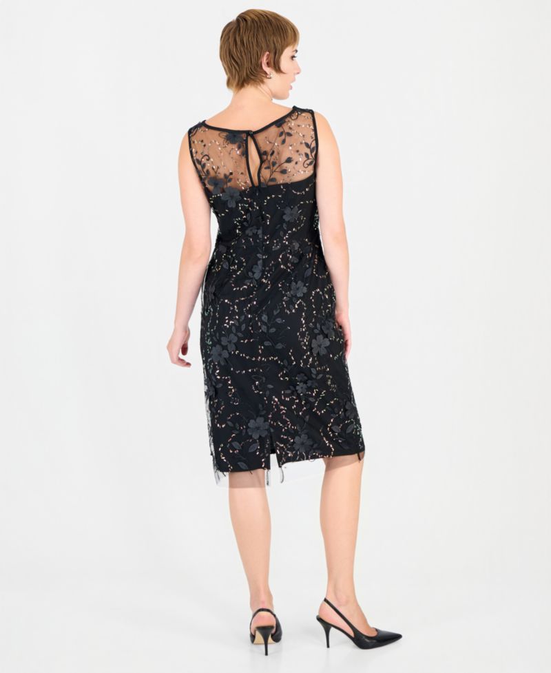 Women's Floral-Print Sequin Boat-Neck Sheath Dress