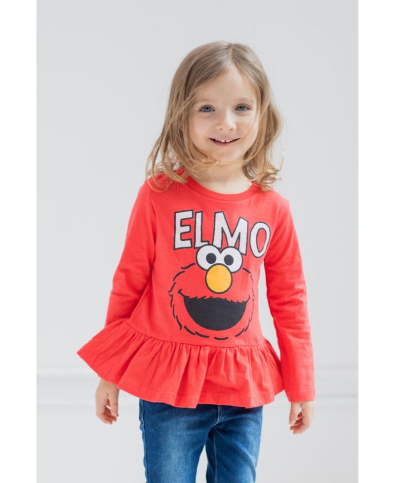 Elmo Girls' 2-Pack Long Sleeve Ruffle T-Shirts