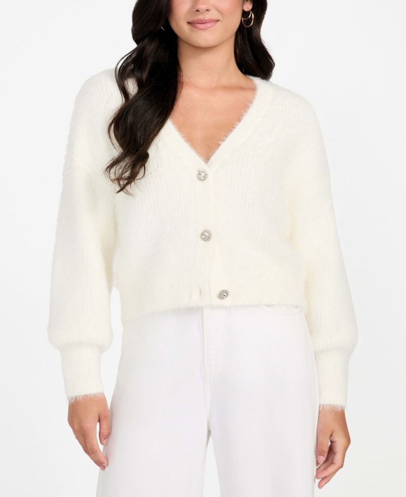 Women's Keyla Rhinestone-Button Cardigan Sweater