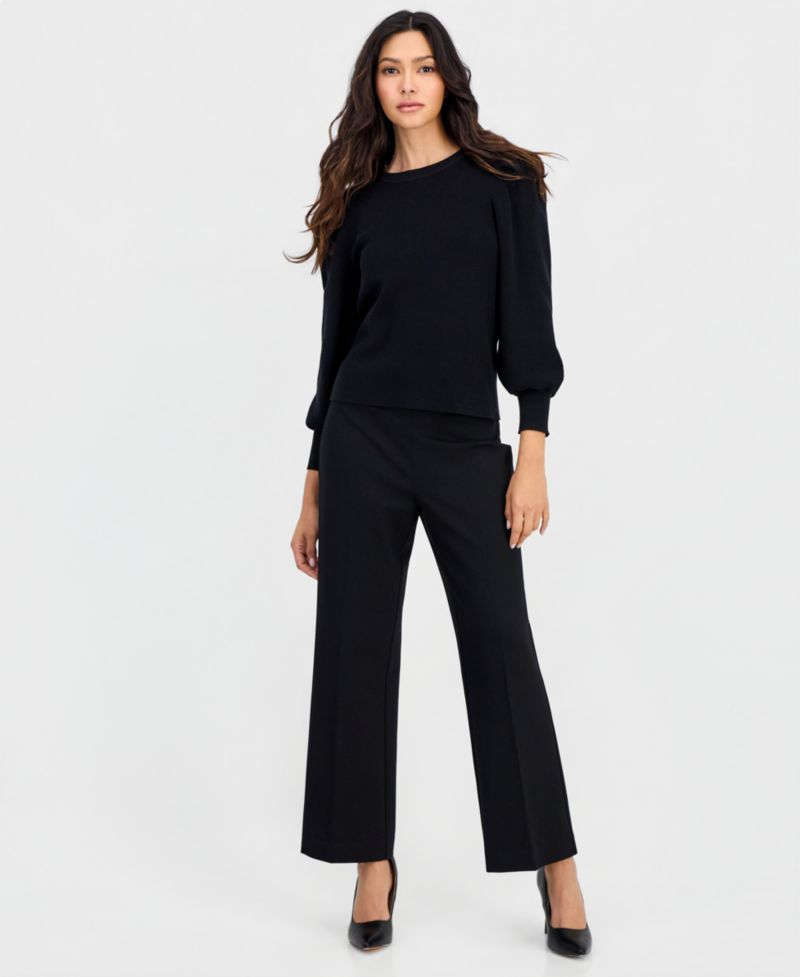 Women's Petite Puff-Sleeve Crewneck Sweater