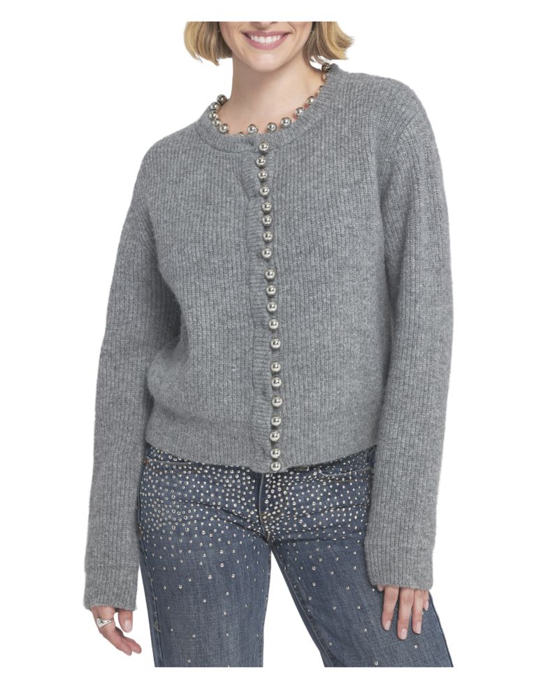 Women's Beaded Cardigan Cable Knit Sweater