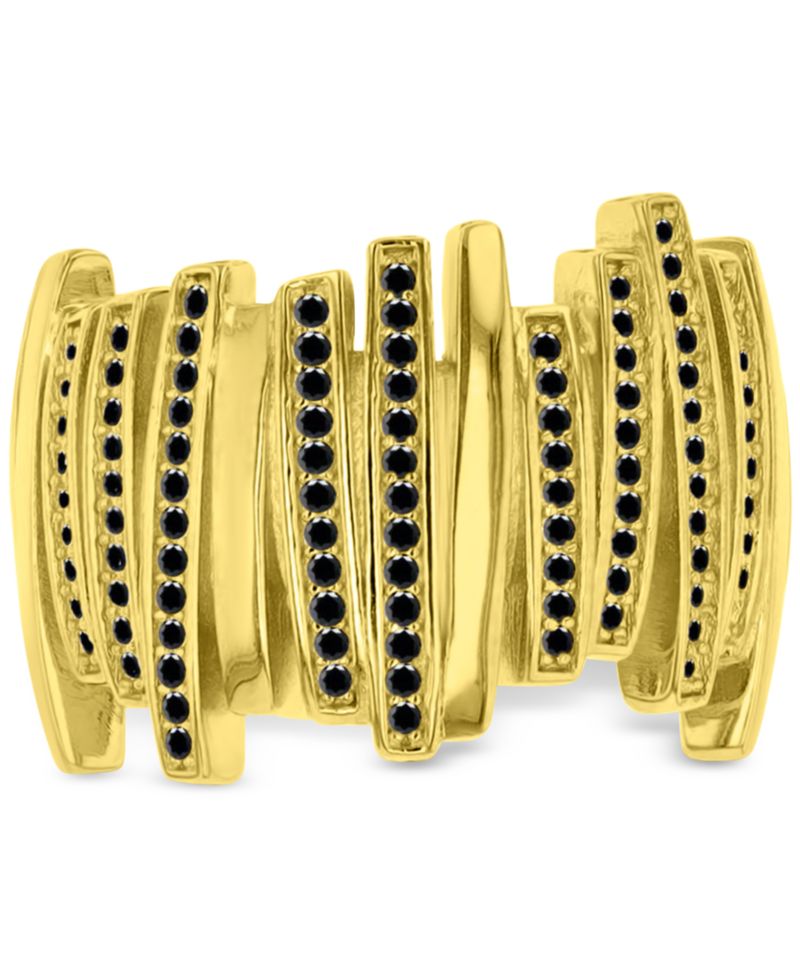 Black Cubic Zirconia Multi Row Ring in 14k Gold Over Sterling Silver
