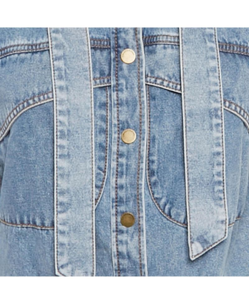 Women's Blue Denim Neck Tie-Up Blouse