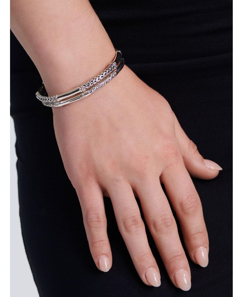 Dragon Bone Slide-on Bangle Bracelet in Sterling Silver and 18K Gold Accents