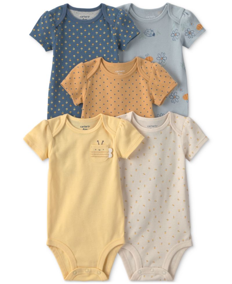 Baby Girls' Floral Print Bodysuits, 5-Pack